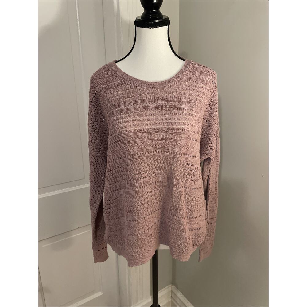 J Jill Pullover Sweater Large Petite Dusty Pink Knit Boat Neck Long Sleeve